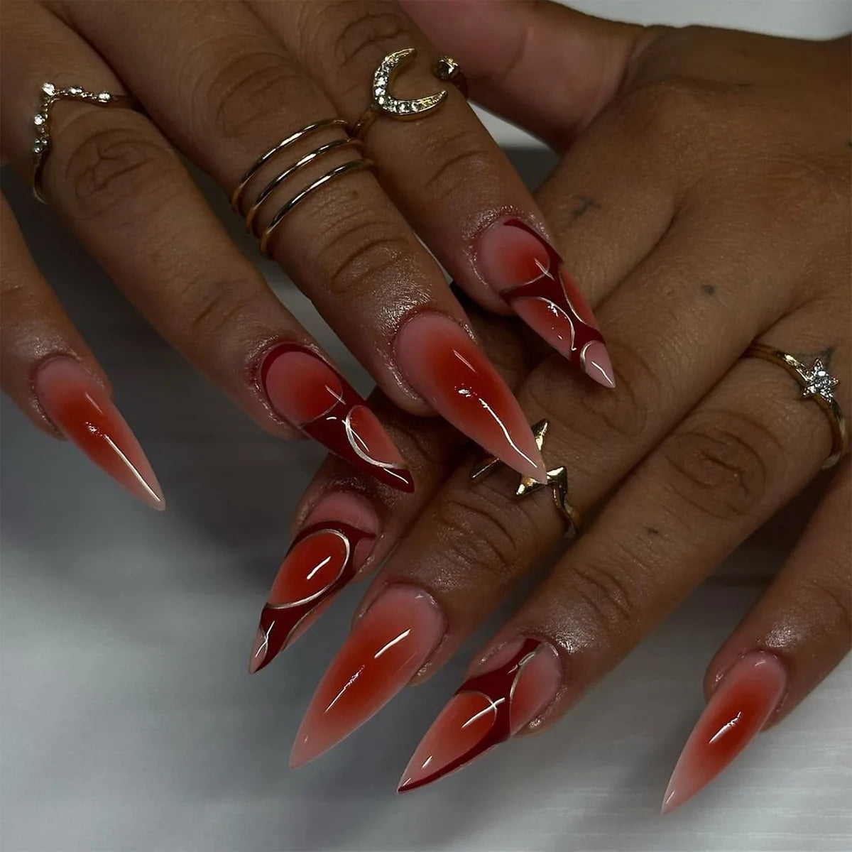 Red-to-Orange Ombré Flame Press-On Nails