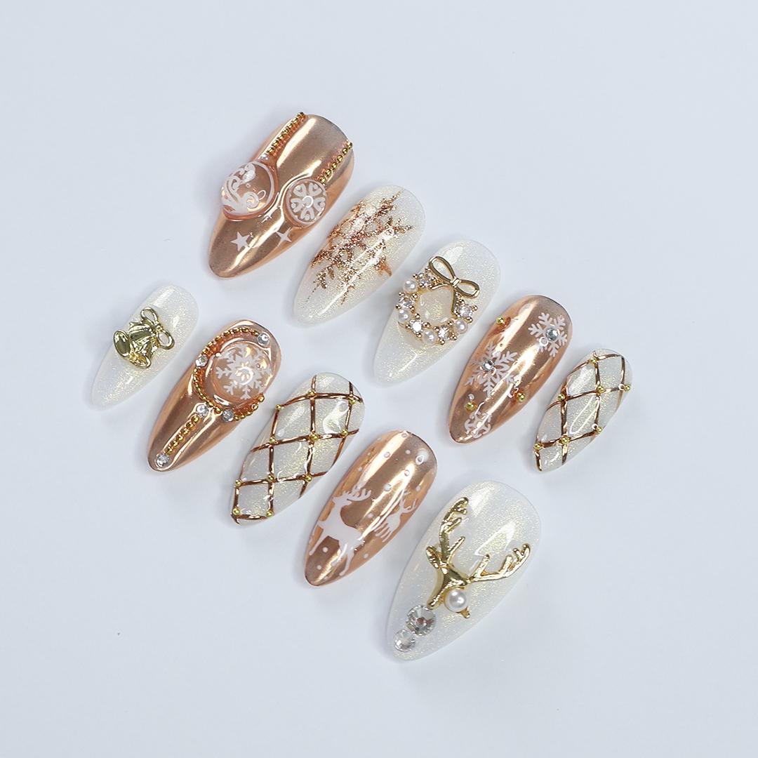 Rose Gold Reindeer and Snowflake Christmas Nail Set