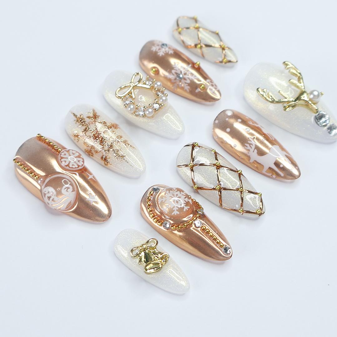 Rose Gold Reindeer and Snowflake Christmas Nail Set