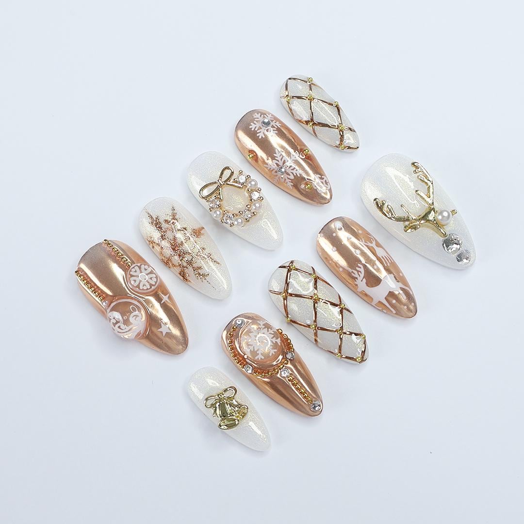 Rose Gold Reindeer and Snowflake Christmas Nail Set
