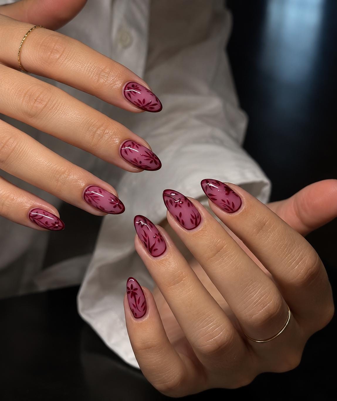 Rosy Burgundy Floral Press On Nails