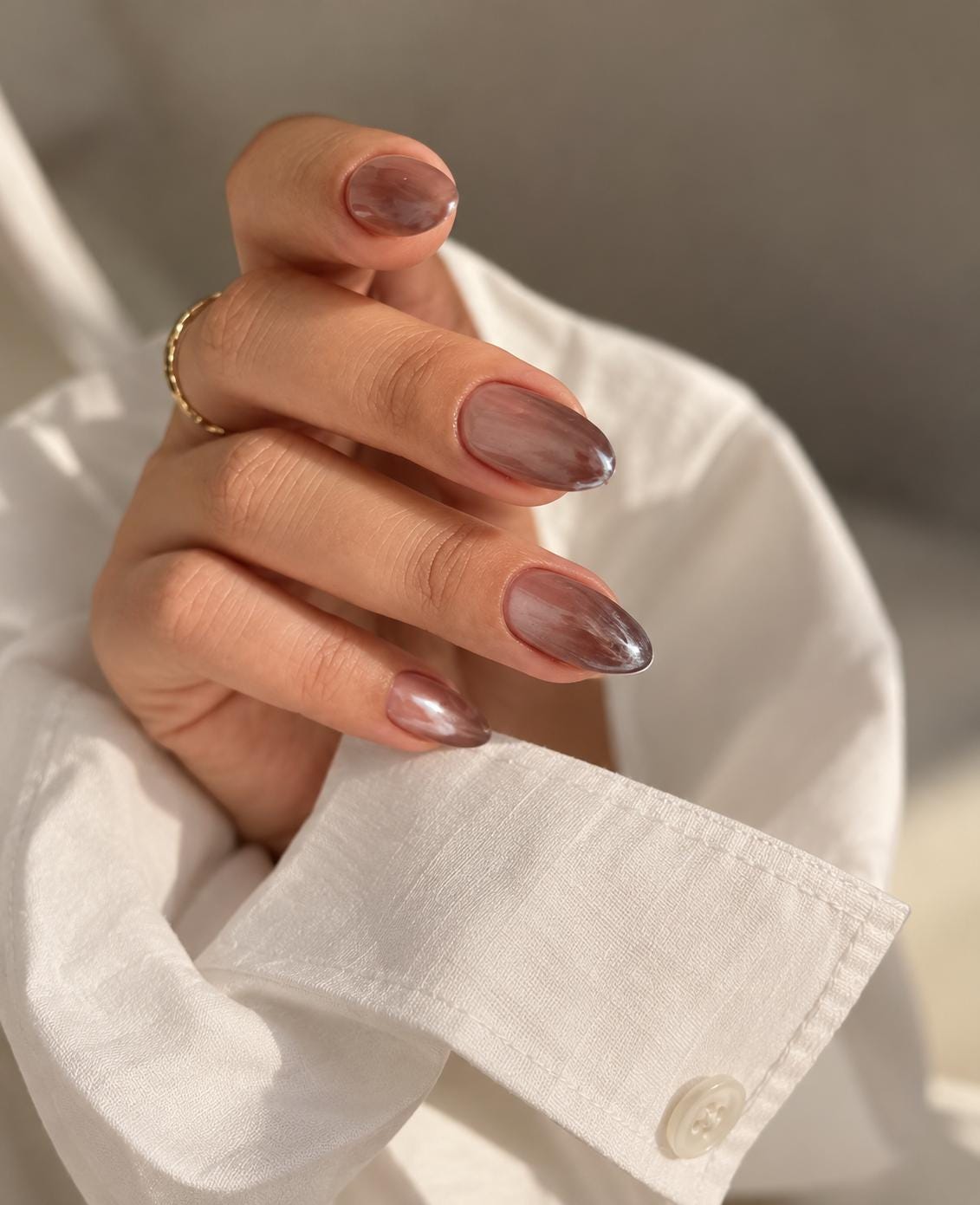 Rosy Nude and Chocolate Brown Ombré Chrome Nail Set