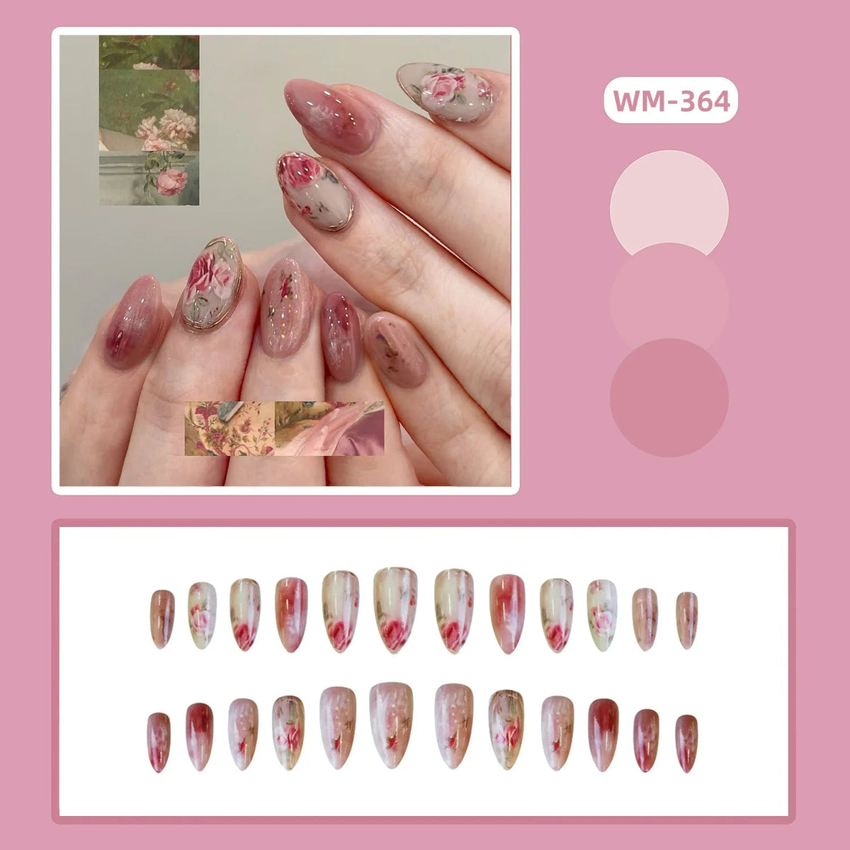 Rosy Pink Watercolor Floral Press On Nails