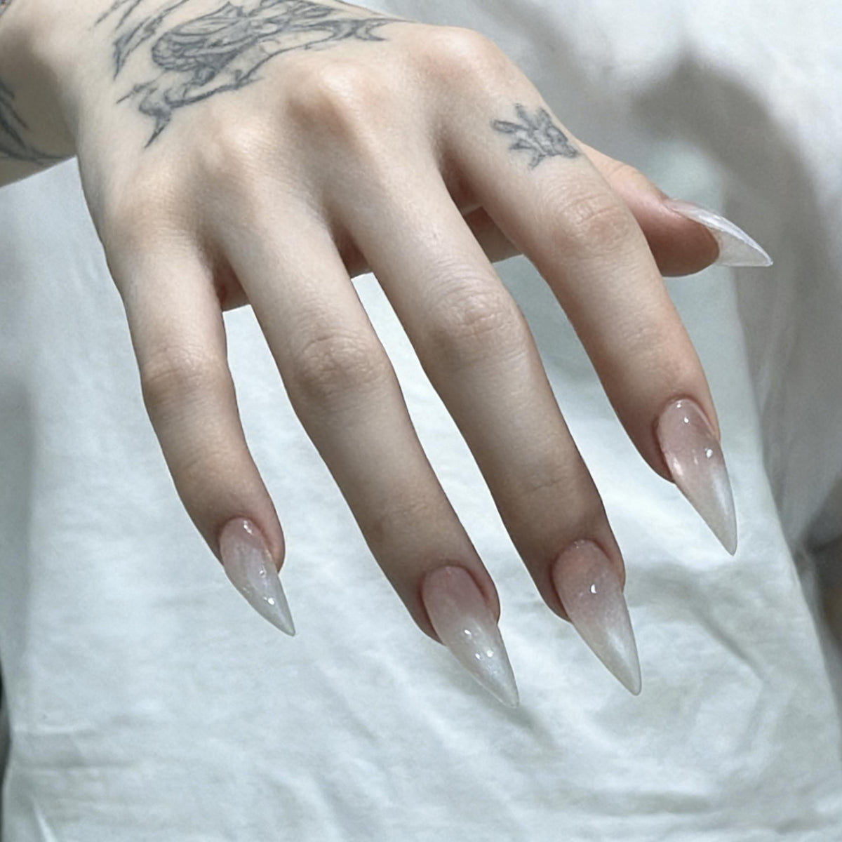 Sheer Blush Nude Press On Nails With Milky White Tips