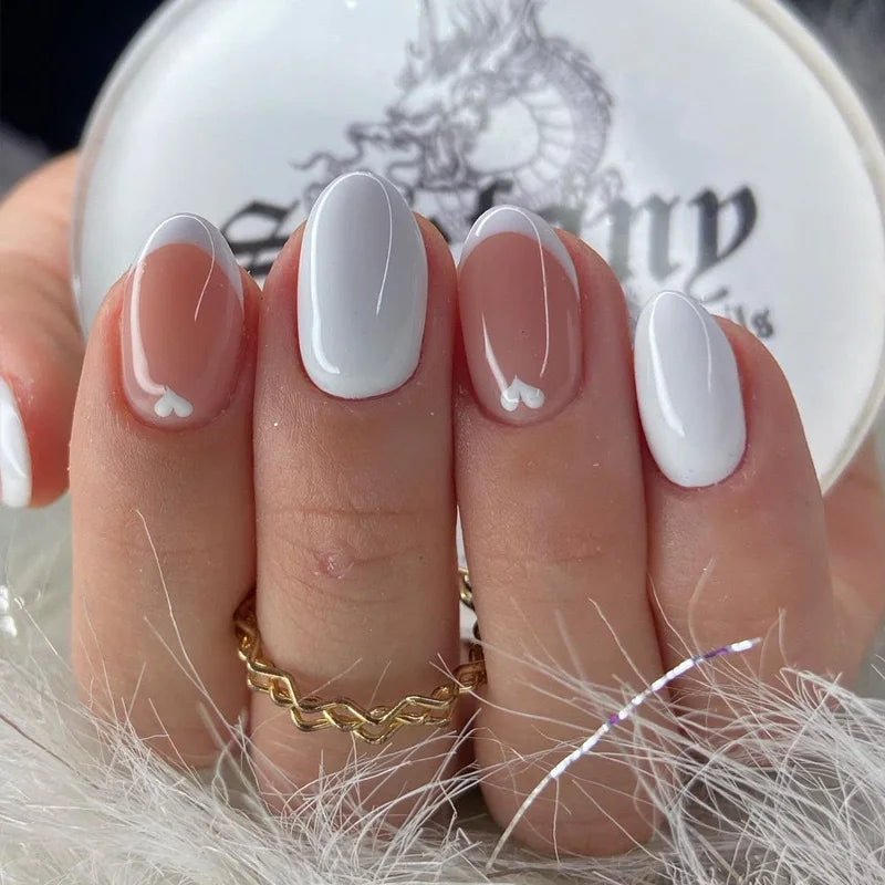 Sheer Blush Pink and White Heart Accent Press-On Nail Set