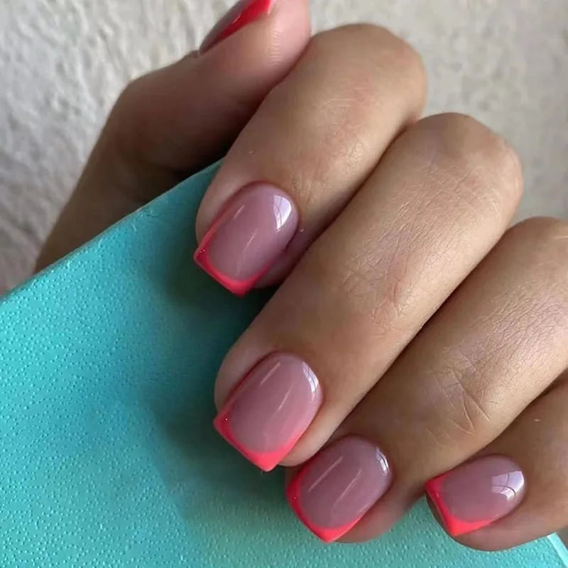 Sheer Pink Nails With Bright Coral French Tips