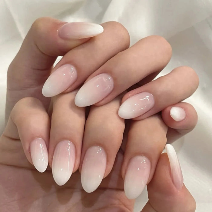 Sheer Pink to Milky White Ombre French Tip Press On Nails