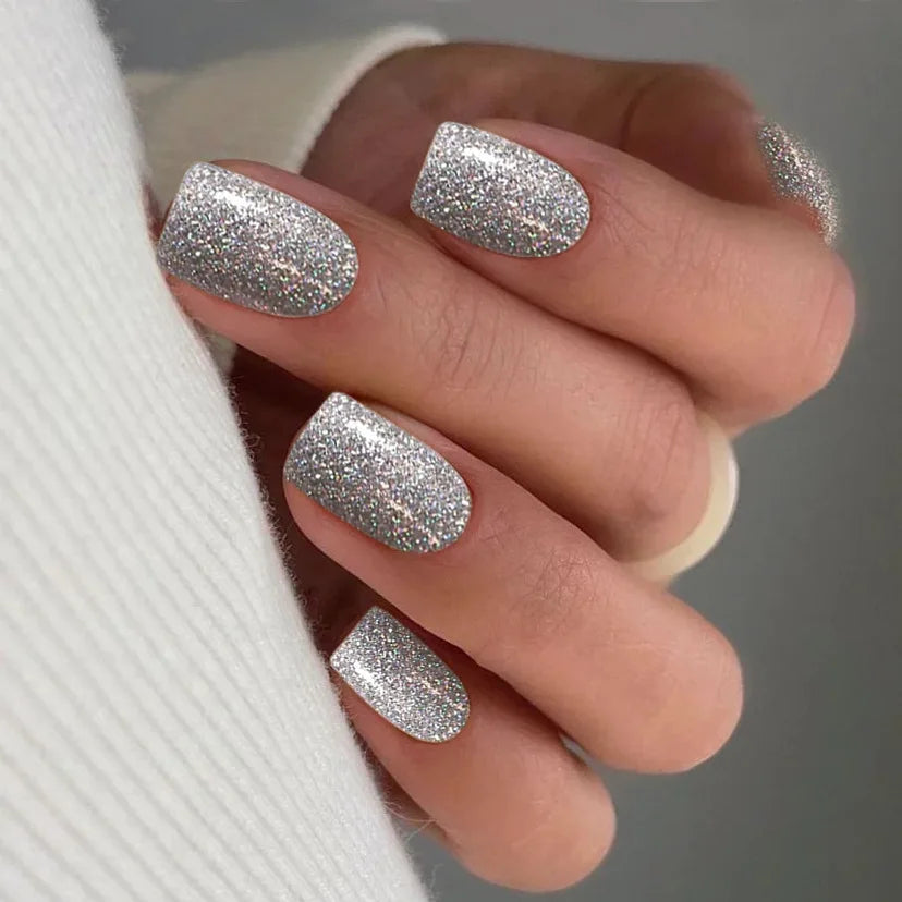 Solid Silver Glitter Press-On Nails