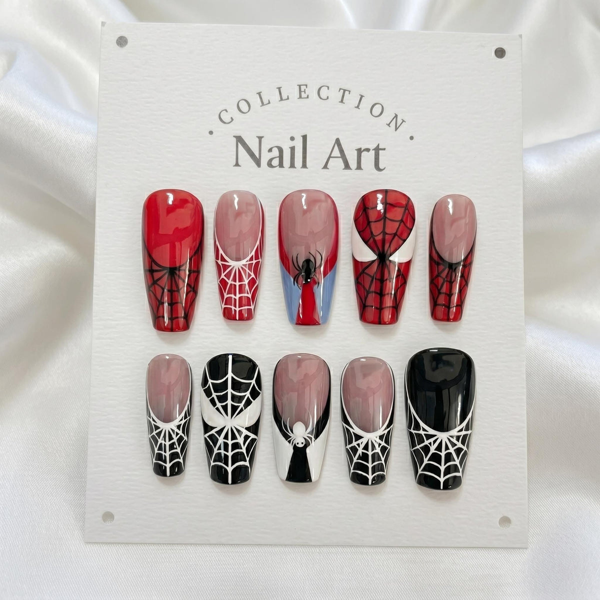 Spider-Man Web Press-On Nail Set in Red, Black, and Nude