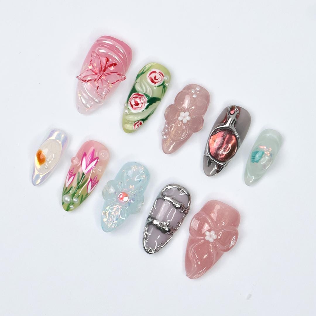 Spring Floral 3D Flower and Butterfly Nail Set
