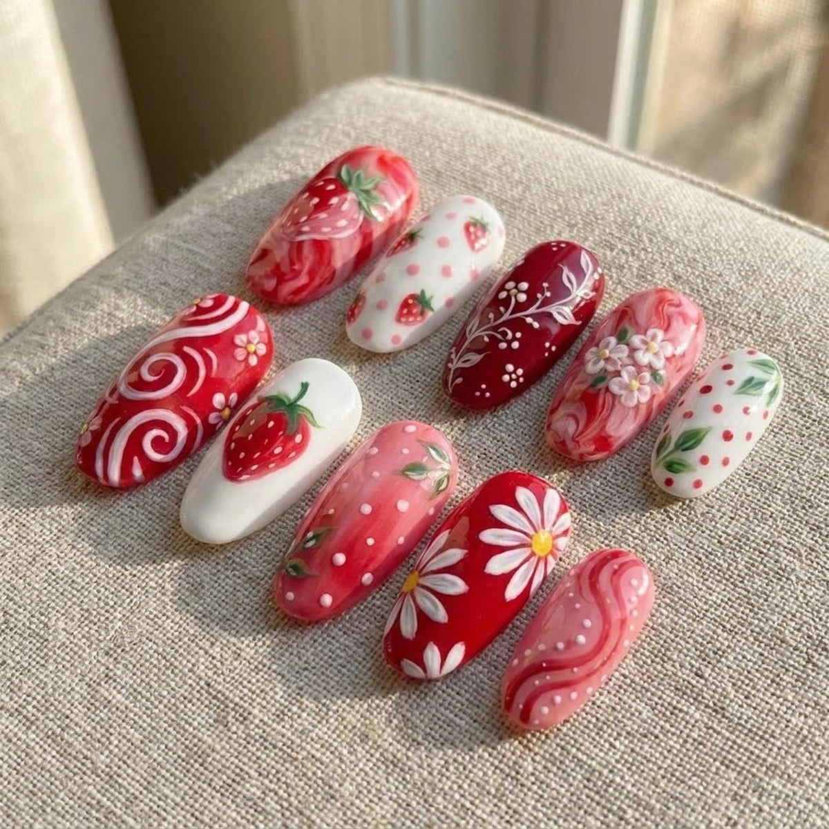 Strawberry and Daisy Cottage Garden Nail Set