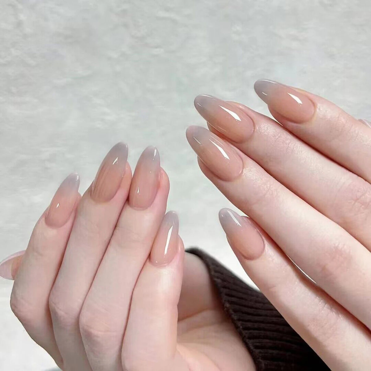 Taupe Gray and Pink Ombré Glossy Press On Nails