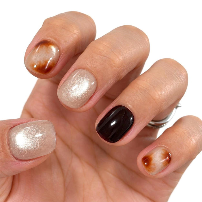 Taupe Shimmer and Amber Tortoiseshell Press On Nails