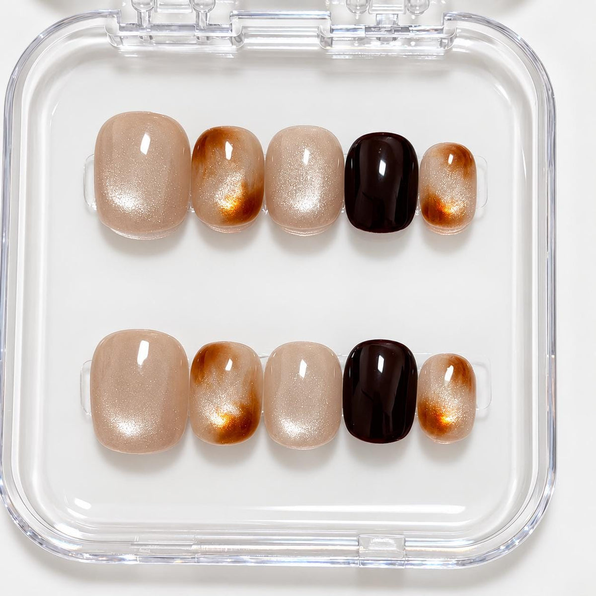 Taupe Shimmer and Amber Tortoiseshell Press On Nails