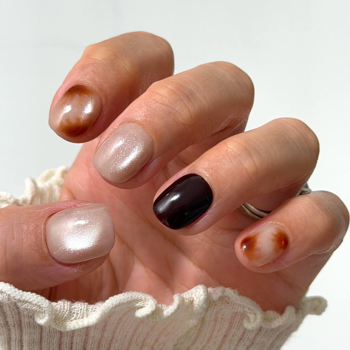 Taupe Shimmer and Amber Tortoiseshell Press On Nails