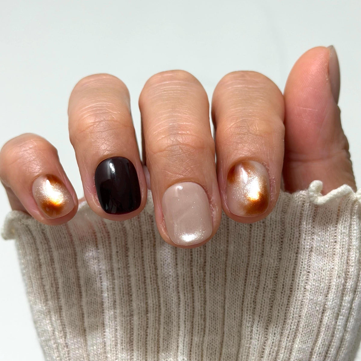 Taupe Shimmer and Amber Tortoiseshell Press On Nails
