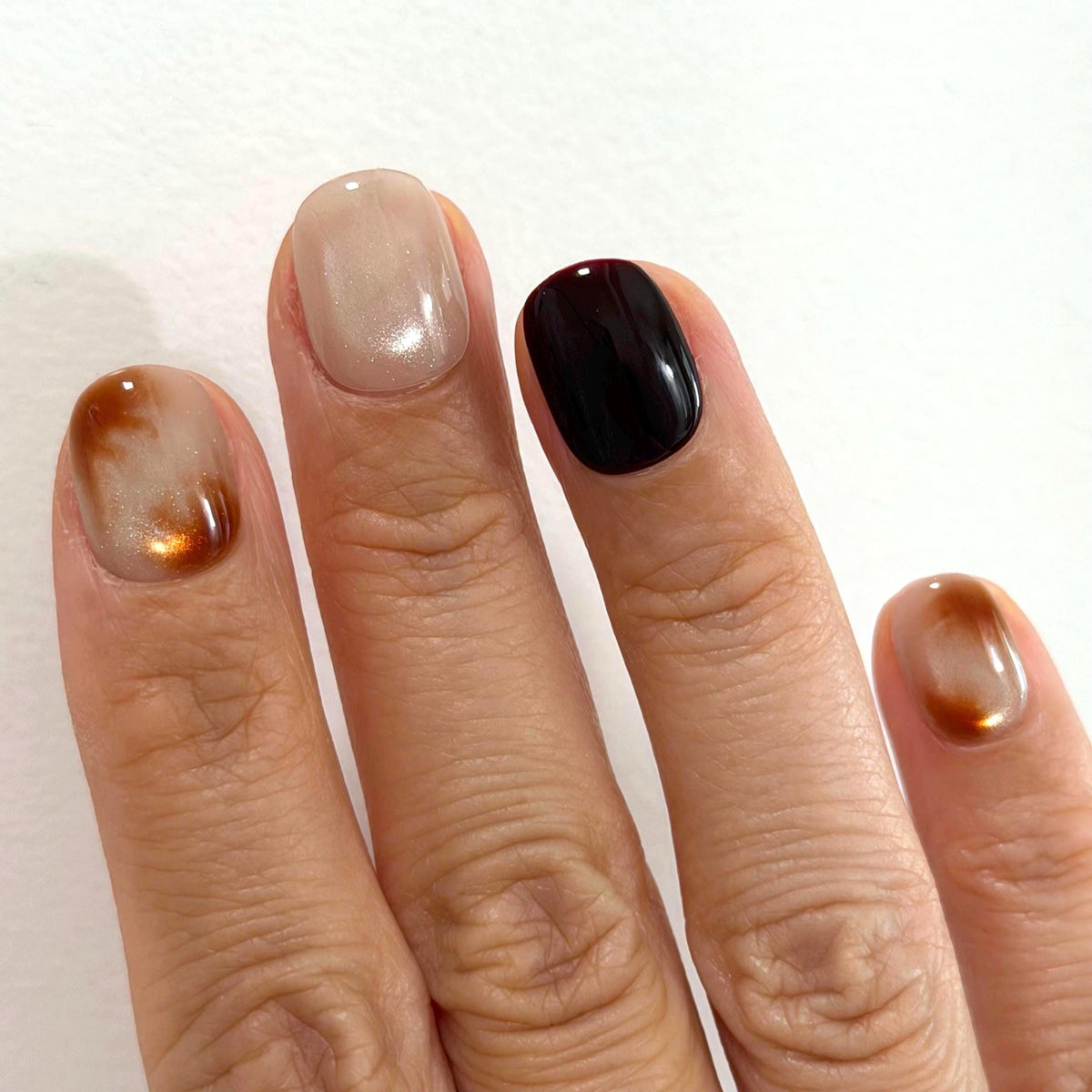 Taupe Shimmer and Amber Tortoiseshell Press On Nails