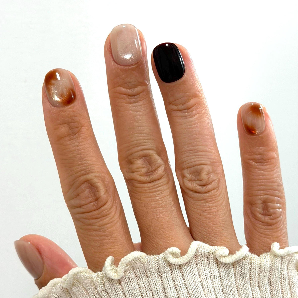 Taupe Shimmer and Amber Tortoiseshell Press On Nails