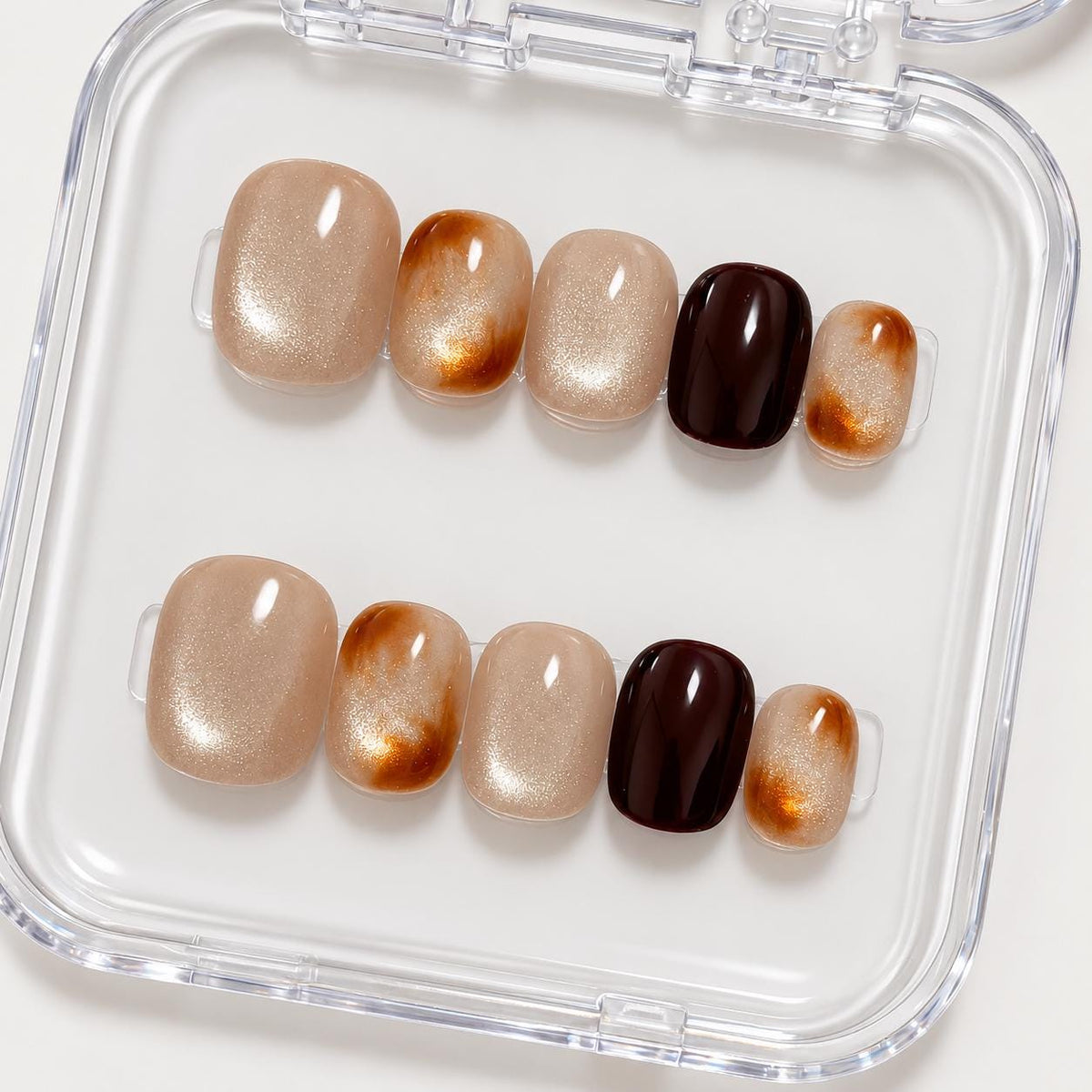 Taupe Shimmer and Amber Tortoiseshell Press On Nails