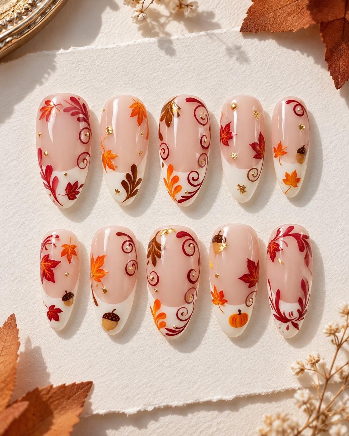 Thanksgiving Autumn Leaf, Pumpkin and Acorn Nail Set