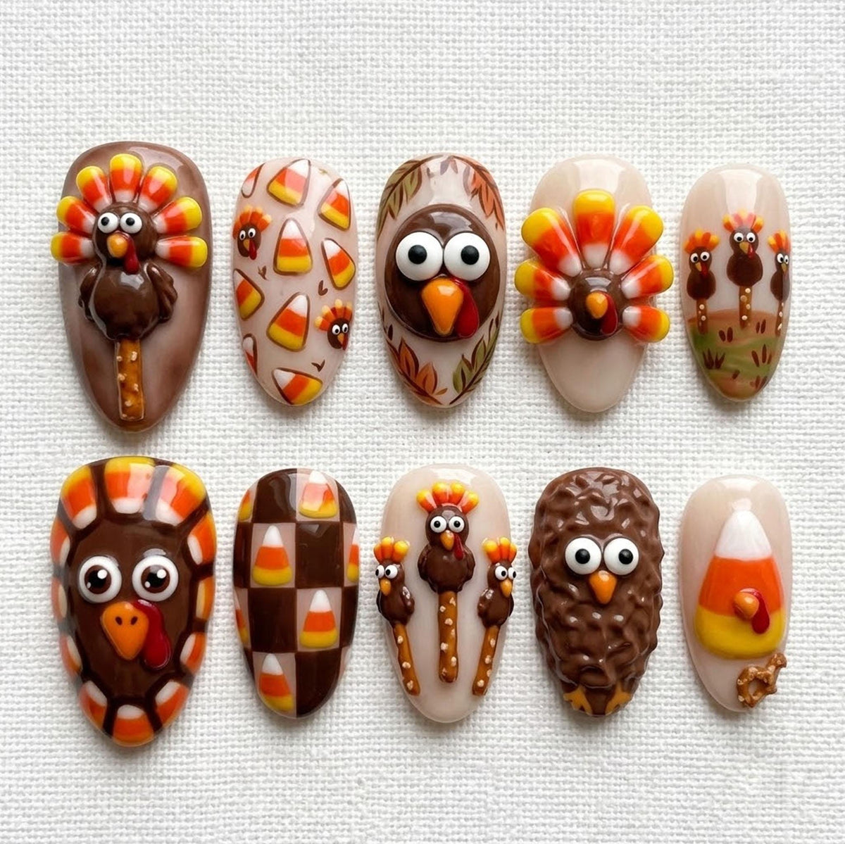 Thanksgiving Turkey and Candy Corn Press-On Nail Set