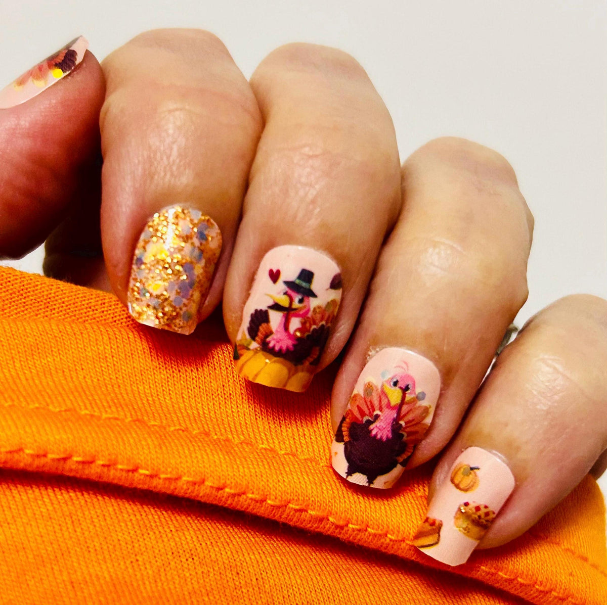 Thanksgiving Turkey and Harvest Food Glitter Nail Set