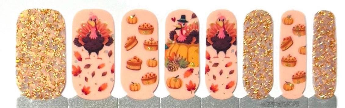 Thanksgiving Turkey and Harvest Food Glitter Nail Set