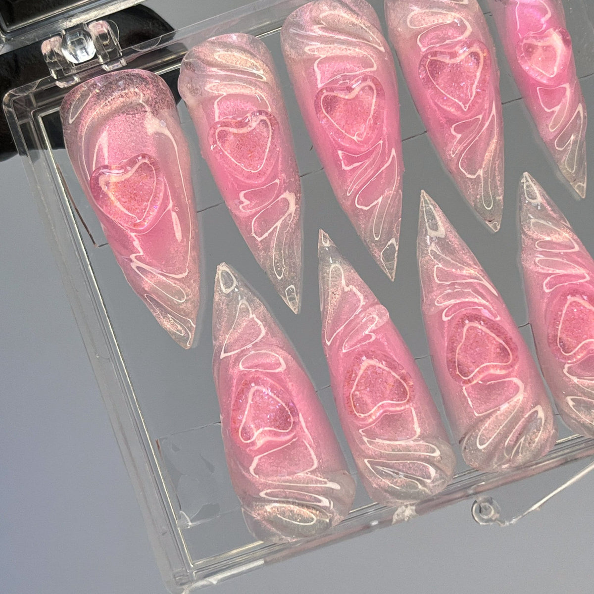 Translucent Pink Heart Press-On Nail Set