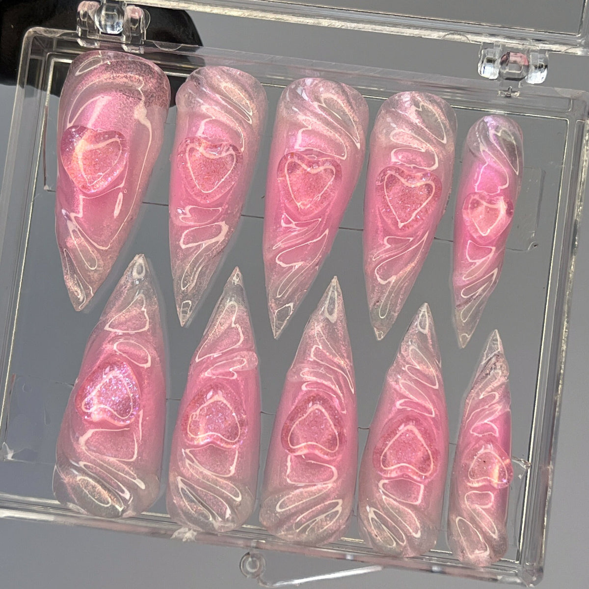 Translucent Pink Heart Press-On Nail Set