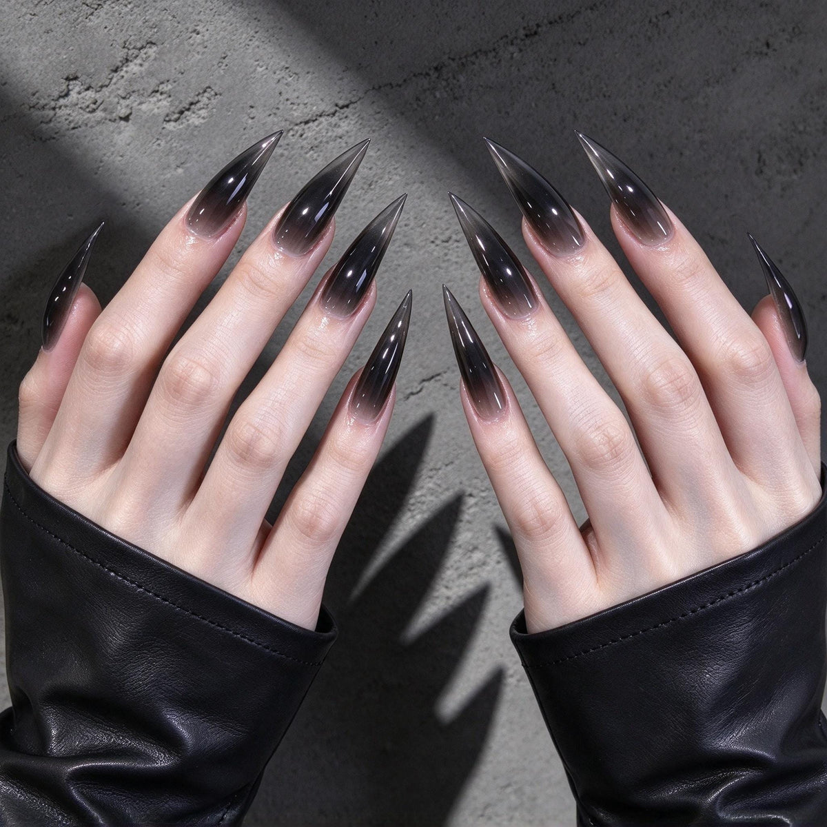 Translucent Smoky Black Glossy Stiletto Press On Nails