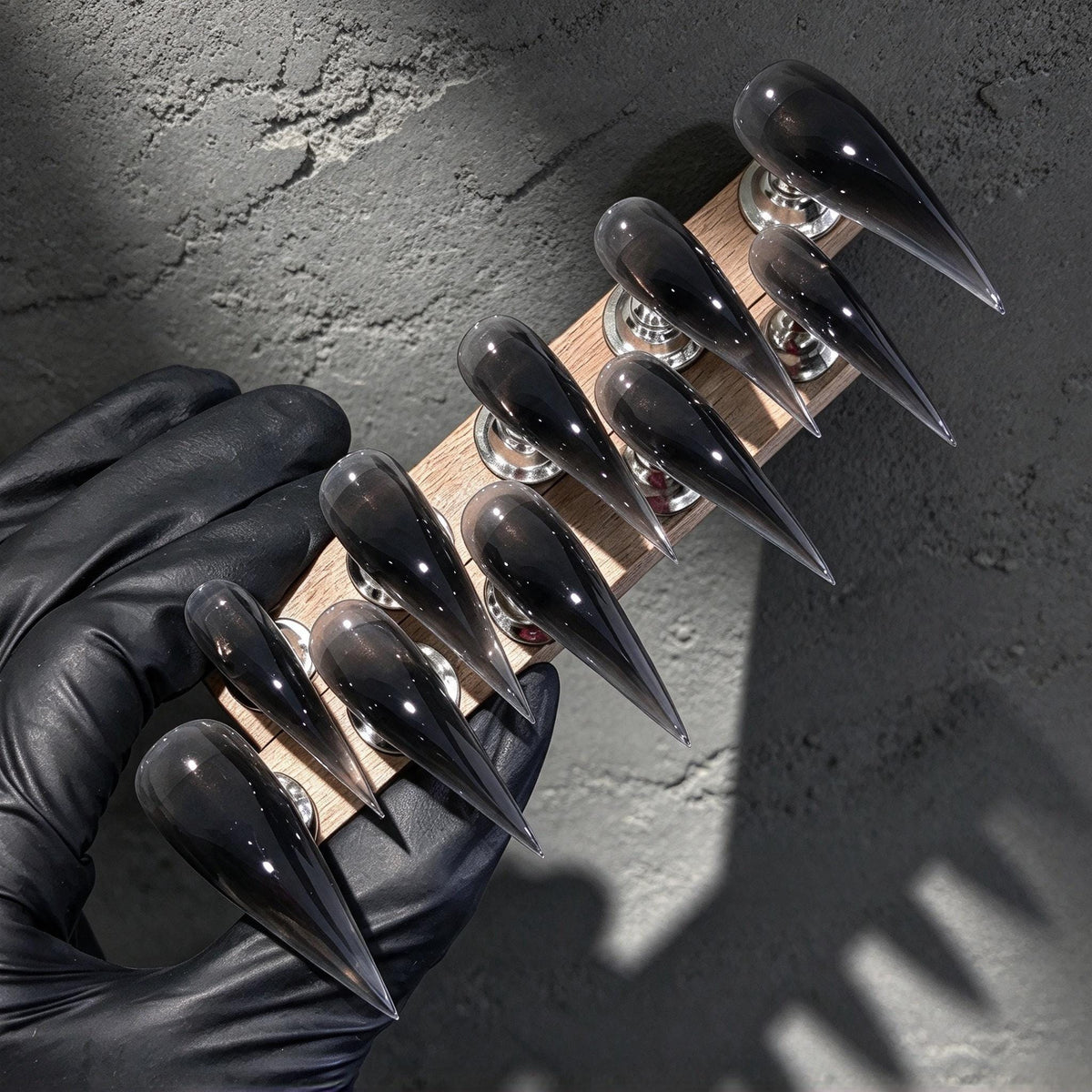 Translucent Smoky Black Glossy Stiletto Press On Nails