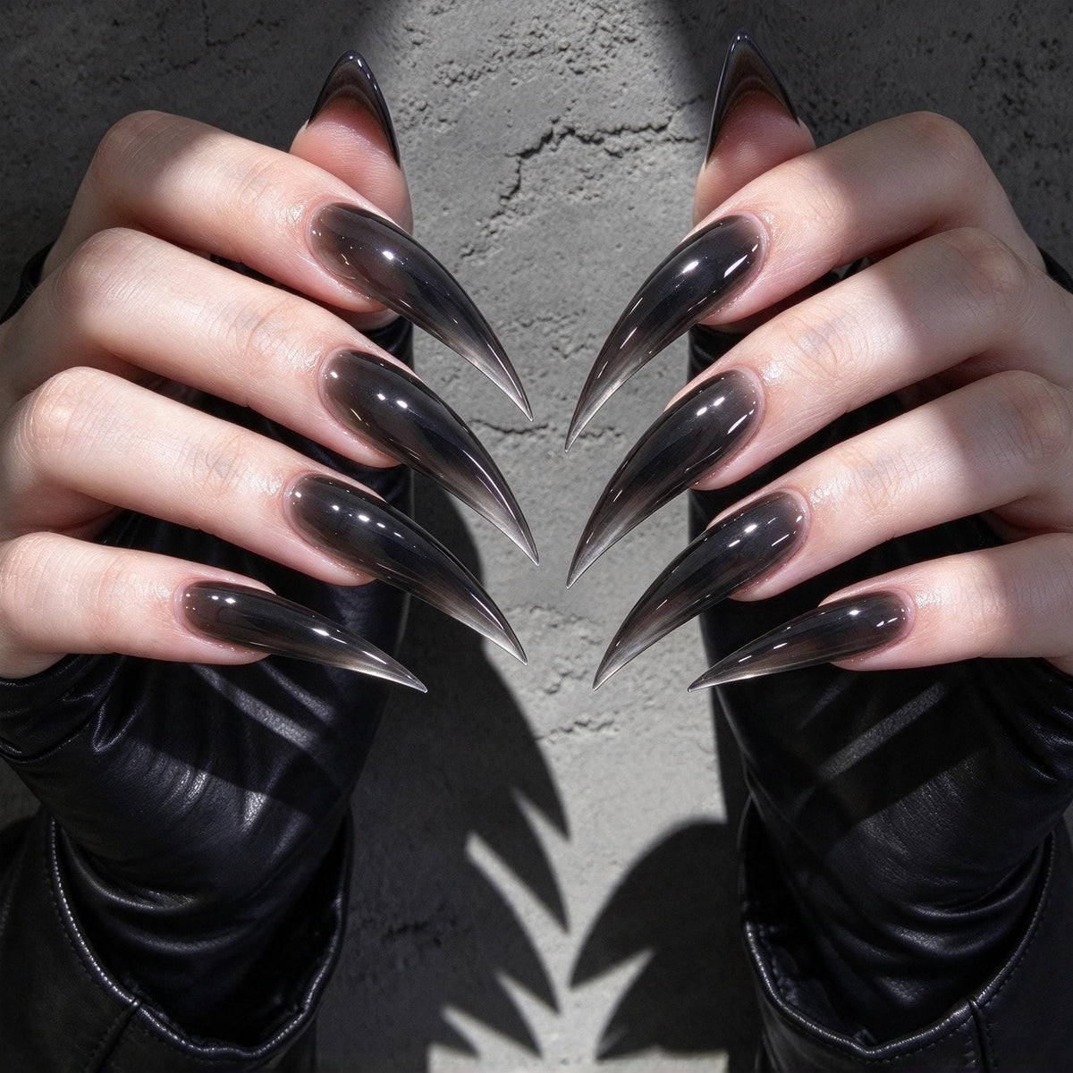 Translucent Smoky Black Glossy Stiletto Press On Nails