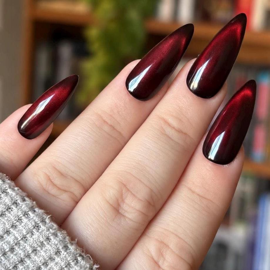 Vampire Burgundy Cat Eye Press On Nails for Halloween