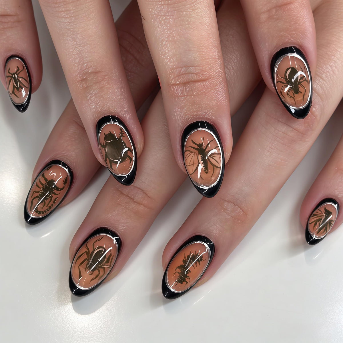 Vintage Halloween Insect and Spider Art French Tip Press On Nails