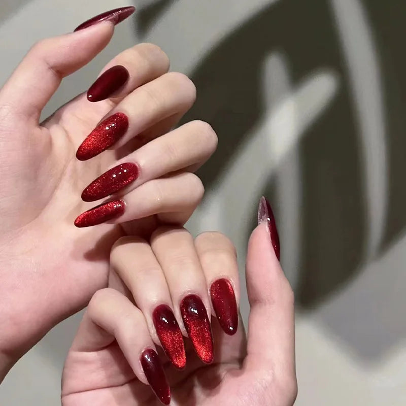 Wine and Ruby Red Glitter Press On Nails