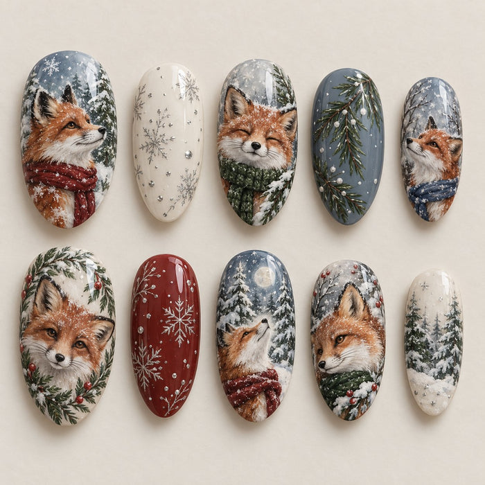 Winter Fox Nail Set with Snowy Woodland Scenes
