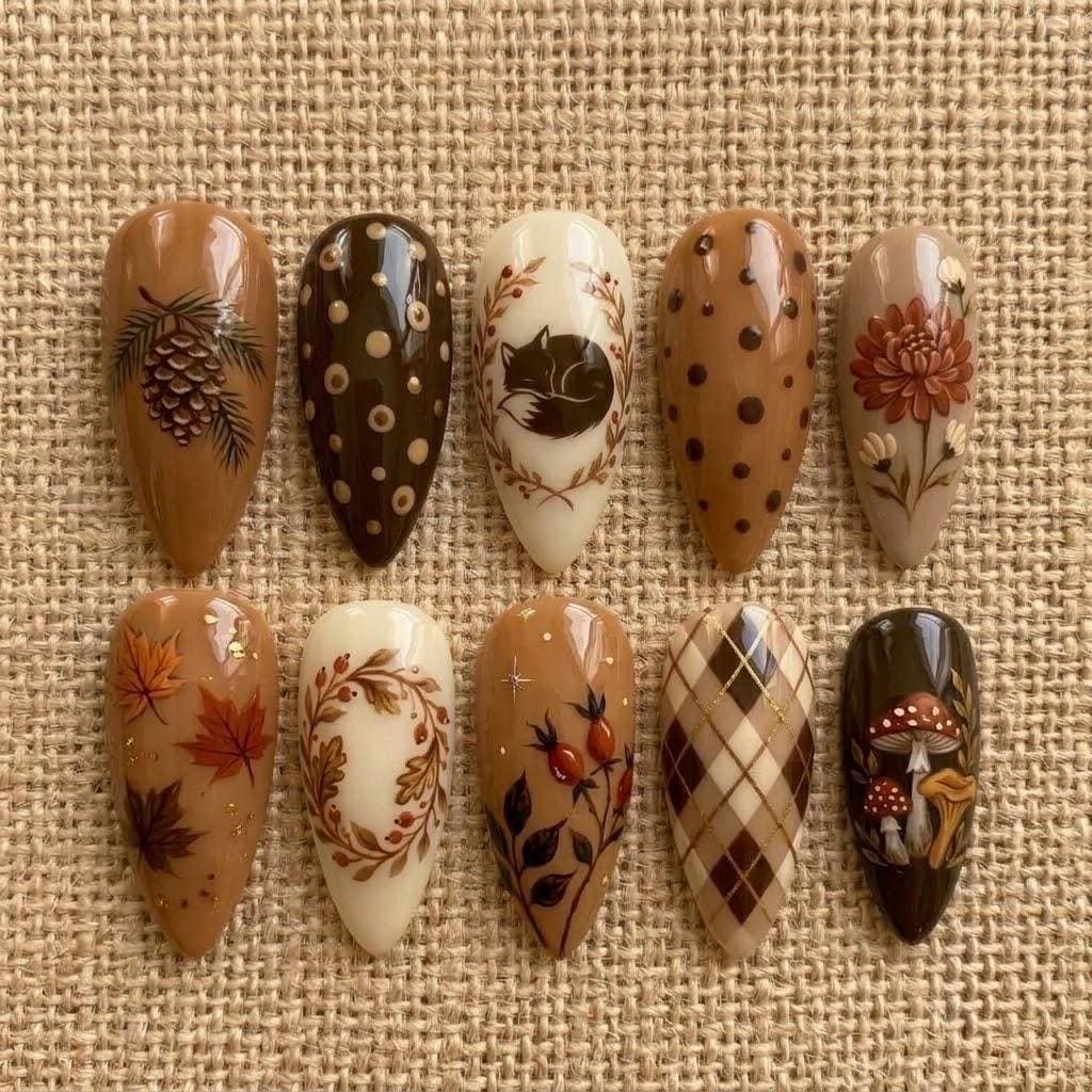 Woodland Fox, Mushroom & Pinecone Autumn Nail Set
