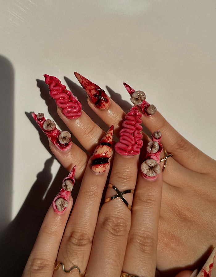 3D Bloody Brain and Wound Halloween Horror Press On Nails