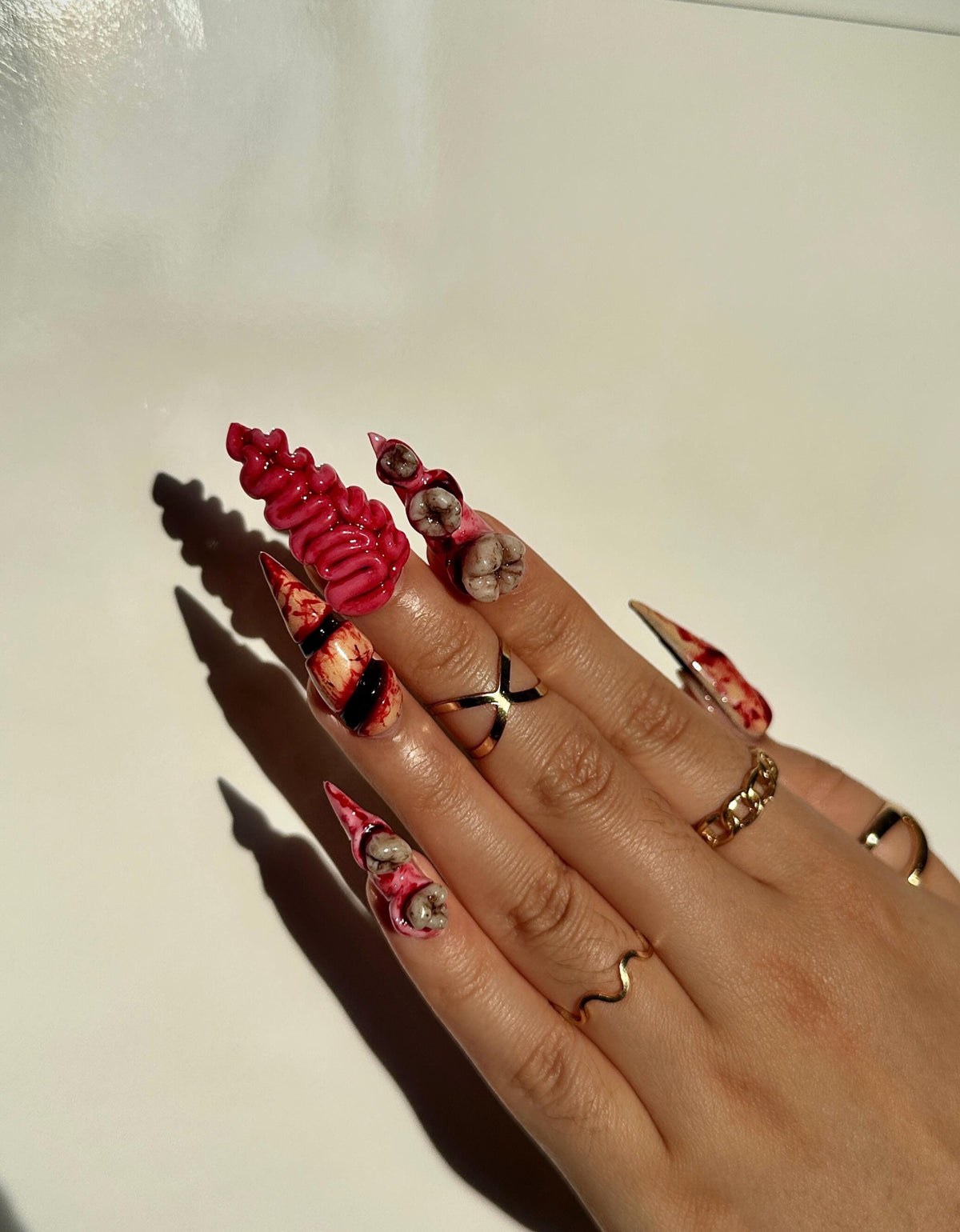 3D Bloody Brain and Wound Halloween Horror Press On Nails