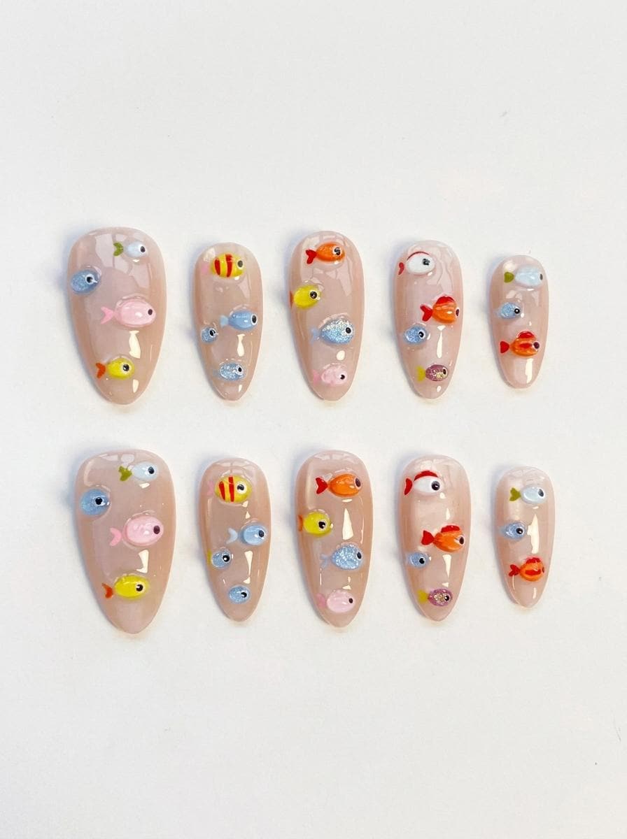 3D Colorful Fish Summer Vacation Press-On Nail Set