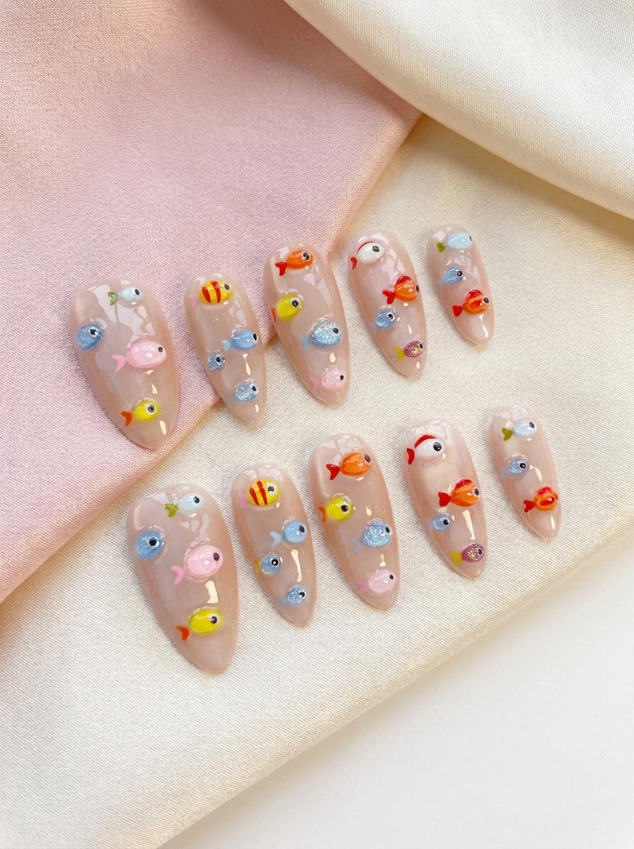 3D Colorful Fish Summer Vacation Press-On Nail Set