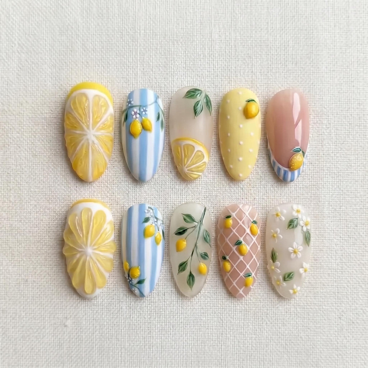 3D Lemon and Citrus Garden Press-On Nail Set