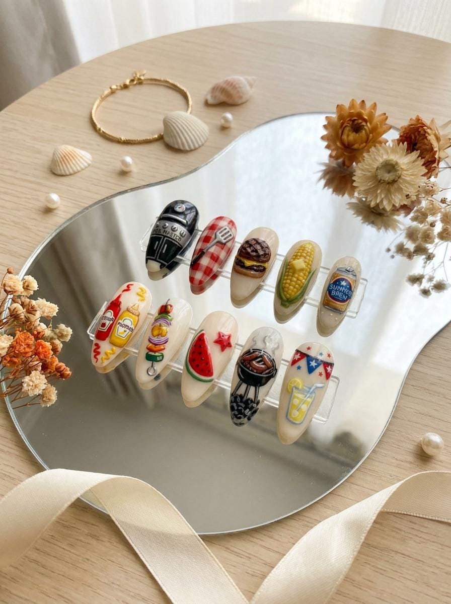 3D Summer Barbecue and Picnic Food Nail Set
