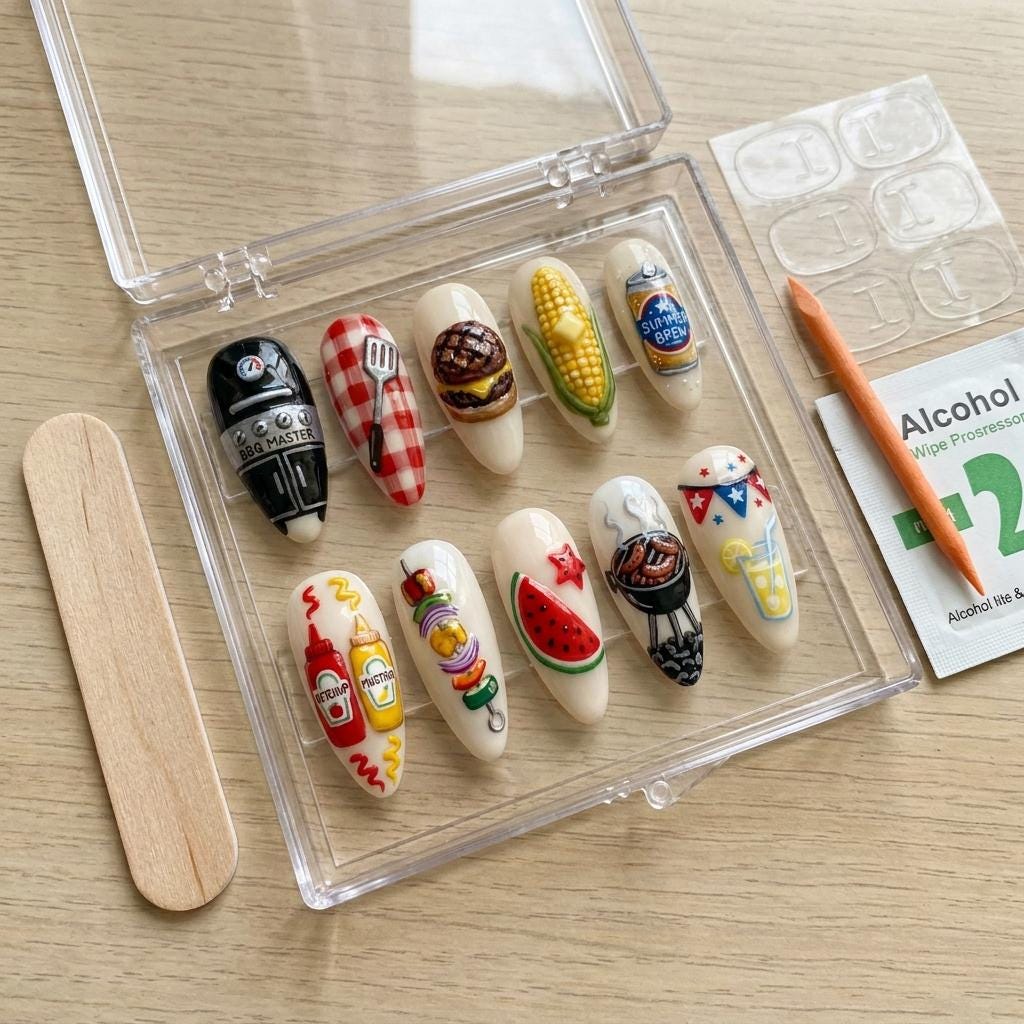 3D Summer Barbecue and Picnic Food Nail Set