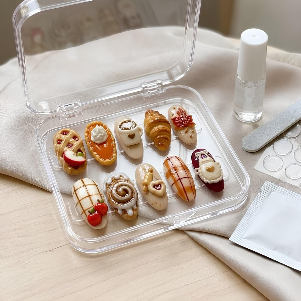 3D Thanksgiving Bakery Nail Set With Pies, Croissant, Coffee and Plaid
