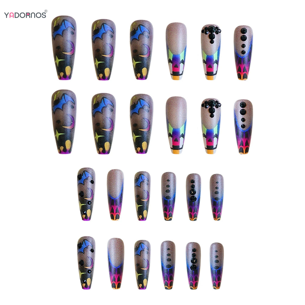 Neon Graffiti Halloween French Press-On Nails – Long Coffin, 24 Pcs