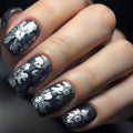 Short Medium fake nails for women girls golden silver learf flowers design gradient orange grey almond square tips press on nail