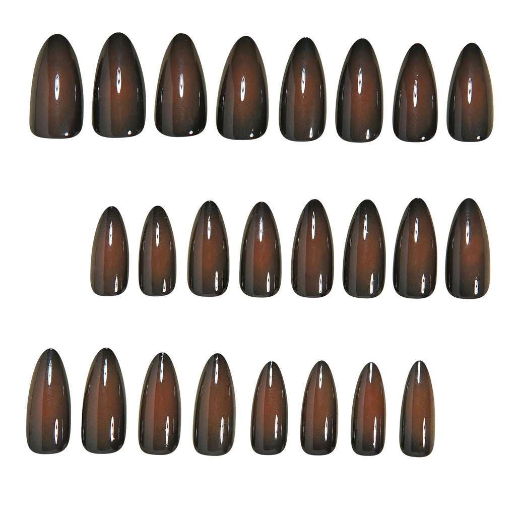 Medium fake nails for women girls gradient red brown purple colors Almond nail tips full cover press on acrylic false nail art