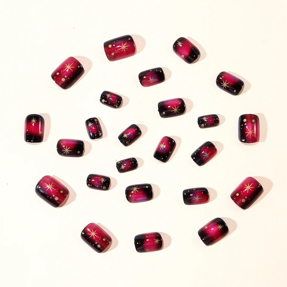 Moon & Star Starry Cat-Eye Gradient Press-On Nails – Short Square, 24 Pcs