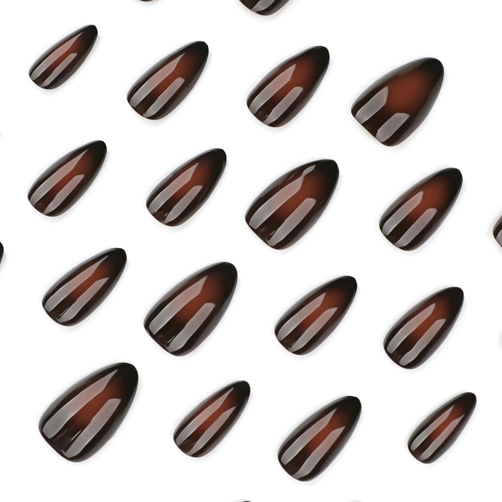 Black & Brown Ombre Autumn Press-On Nails – Almond, 24 Pcs